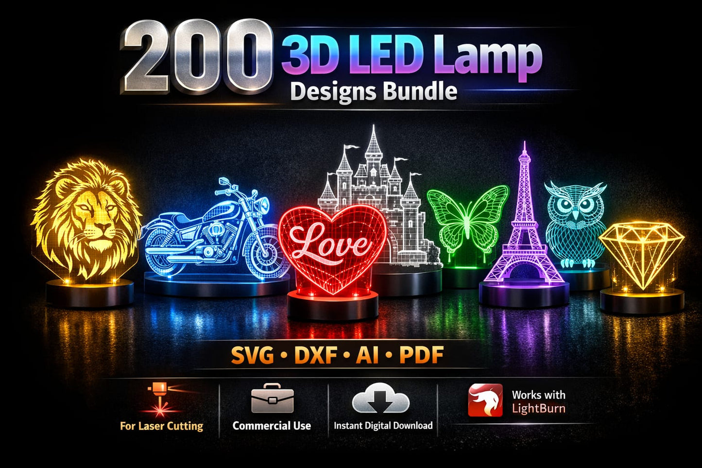 200 3D LED Lamp Design Bundle